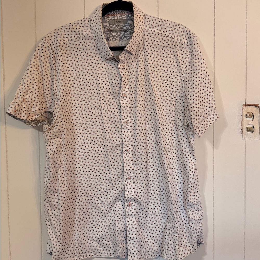 Ted Baker White and Blue Patterned Casual Shirt